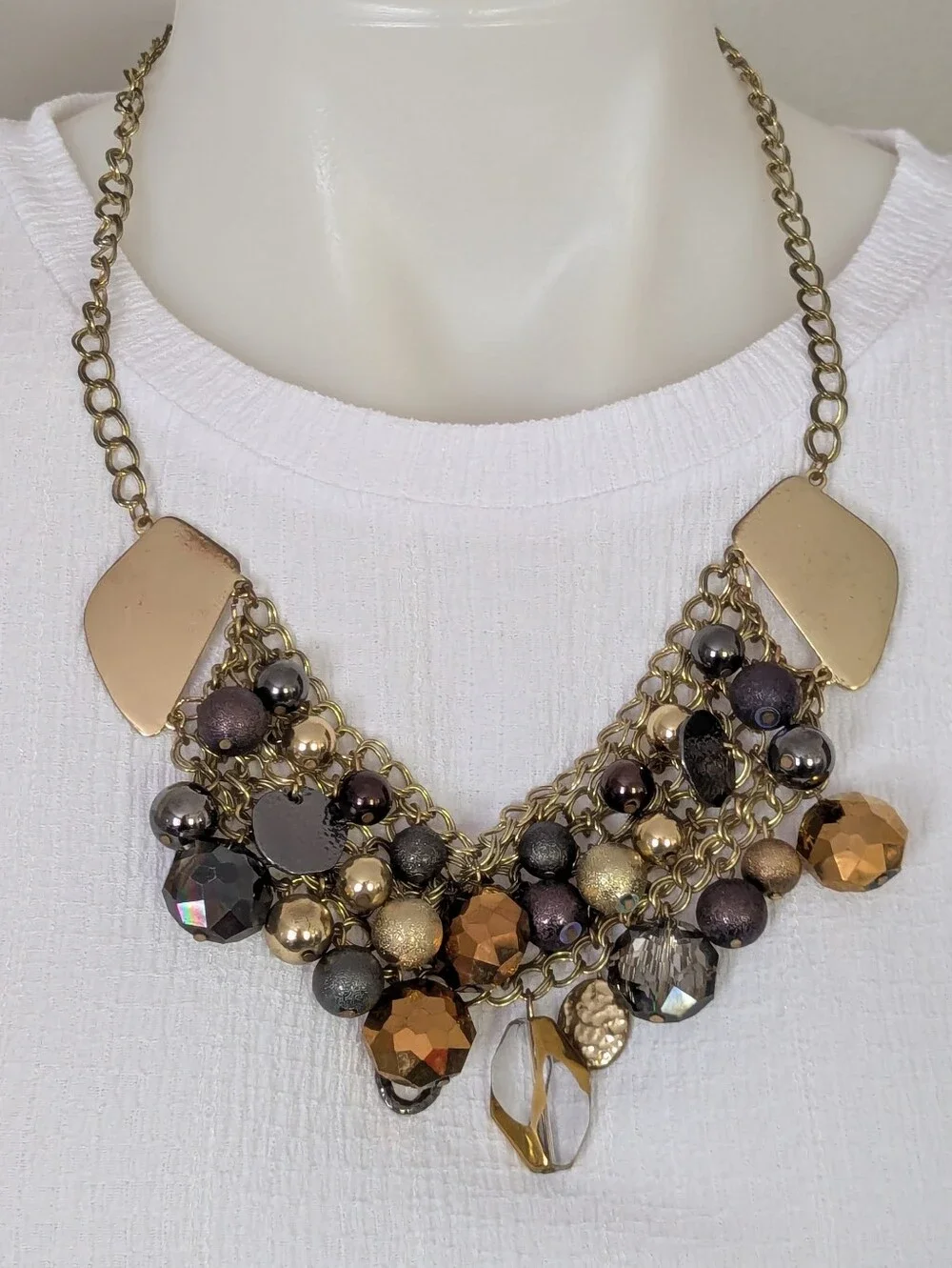 Statement Gold-Tone and Multi-Bead Cluster Necklace